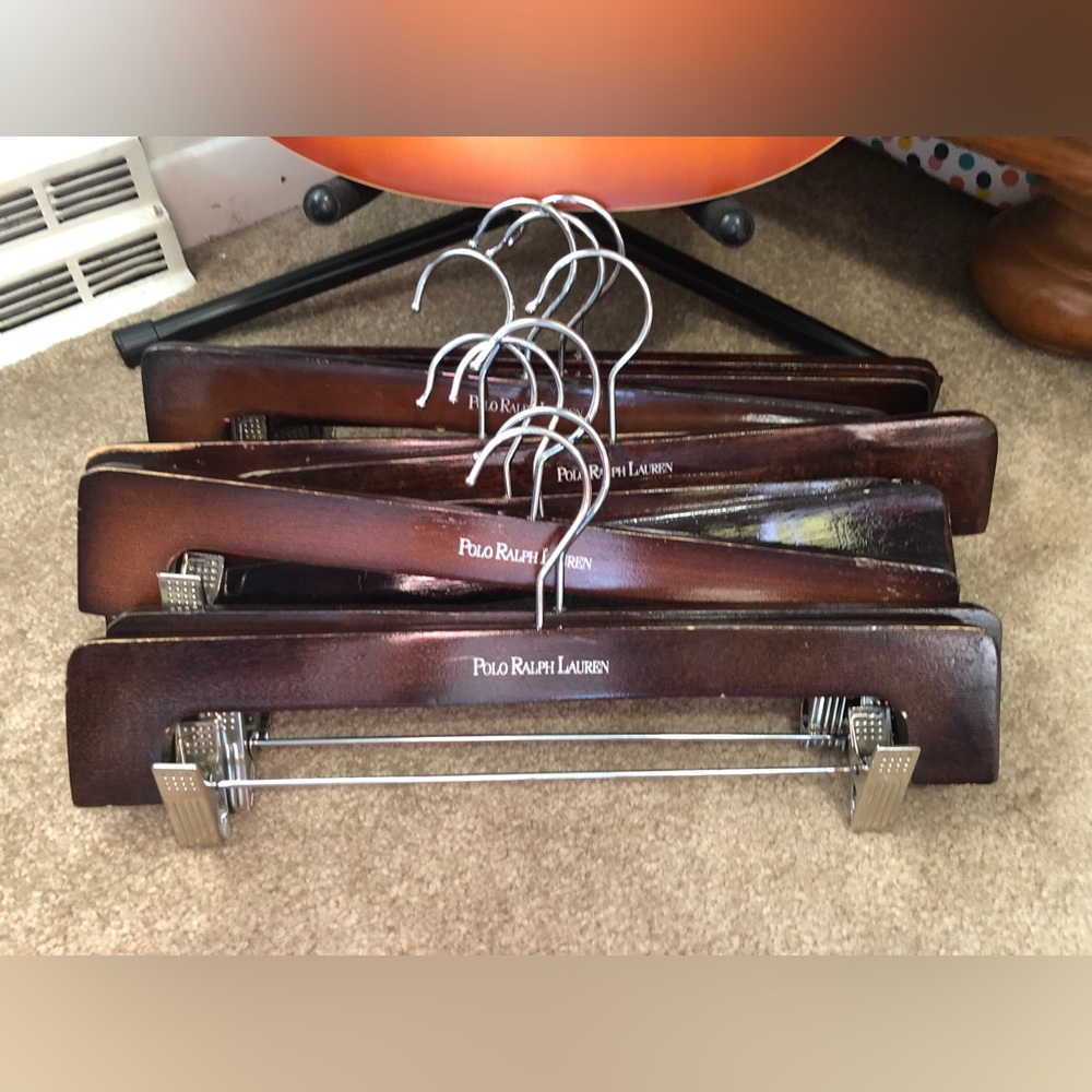 Polo by Ralph Lauren Dark Brown Walnut Wooden Pants Hangers Set of 20